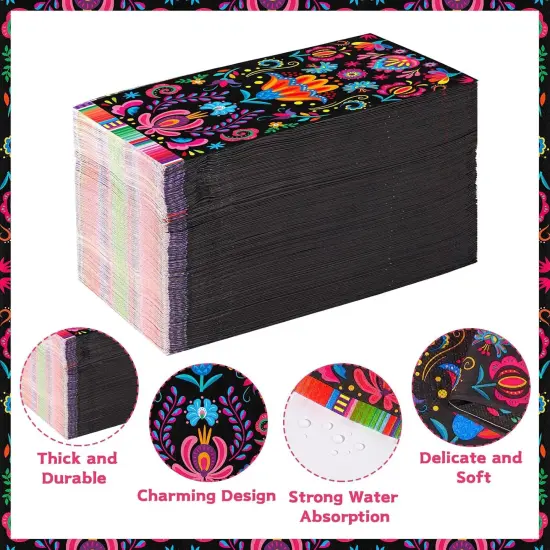 100Pcs Mexican Fiesta Napkins 3Ply Colorful Flower Paper Napkins Disposable Bathroom Hand Napkins Guest Towels Mayo Dance Taco Pinata Dinner Napkins for Mexican Fiesta Party Decorations Birthday {3}