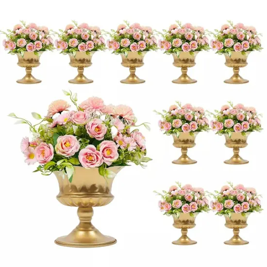 10Pcs 15cm Gold Metal Centerpieces Flower Vase Wedding Anniversary Party Decor {2}