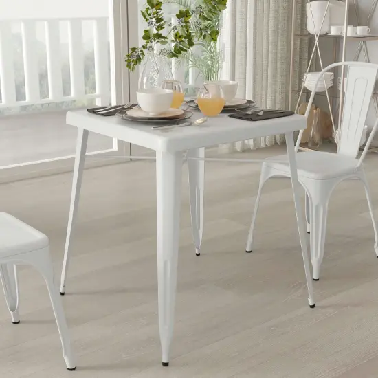 Merrick Lane Benson 23.75" Square Metal Dining Table for Indoor and Outdoor Use White {3}