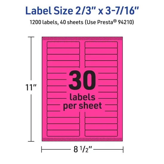 Avery Neon Magenta Paper Labels, 2/3" x 3-7/16" Rectangle {5}