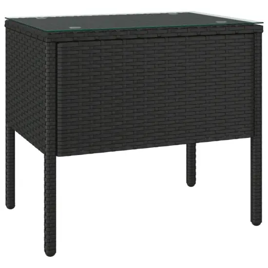vidaXL Side Table Black 20.9"x14.6"x18.9" Poly Rattan and Tempered Glass {2}