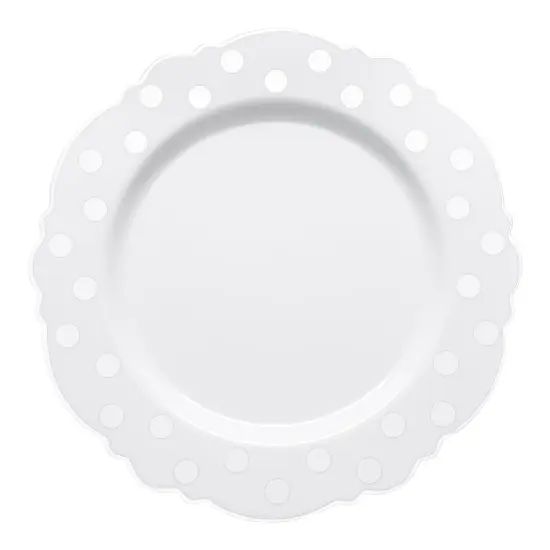 White with Silver Dots Round Blossom Disposable Plastic Dinner Plates - 10.25" (120 Plates) {2}
