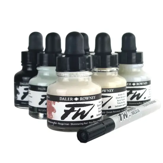 Daler-Rowney FW Acrylic Ink Set 6/Pkg with Empty Marker-Shimmering {1}