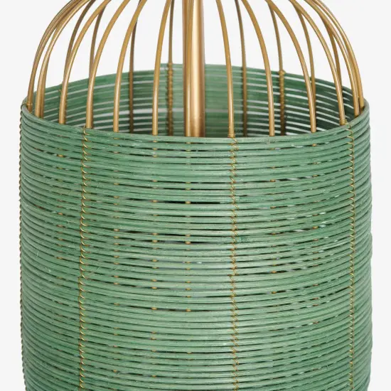 Handcrafted Wooden Plug-in Hanging Lamp - 9.4" x 9.4" x 16.9" {4}