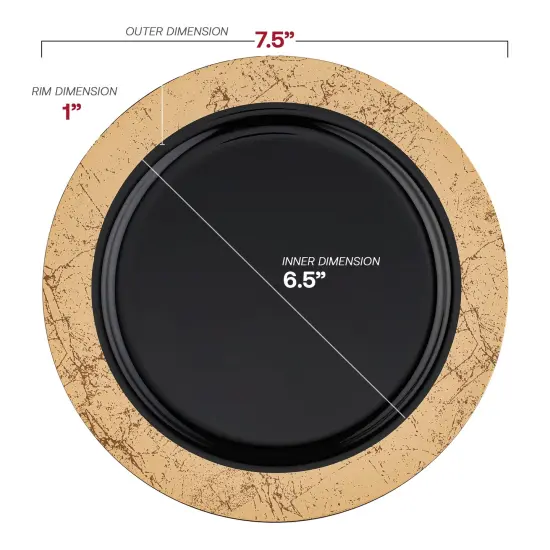 Black with Gold Marble Rim Disposable Plastic Appetizer/Salad Plates - 7.5" (120 Plates) {3}