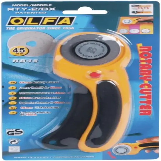 45mm Ergonomic Rotary Cutter (RTY-2/DX) - Rotary Fabric Cutter w/Blade Cover & Squeeze Trigger for Quilting, Sewing, Crafts, Replacement Blade: RB45-1H {3}