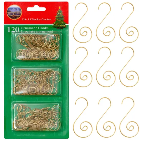 R N' D Toys Gold Tree Ornament Hooks - Christmas Tree Gold Decorating Metal Wire Hangers for Hanging Decorations - Pack of 120 {1}