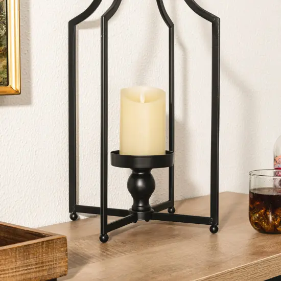 Set of 2 Modern Black Metal Foldable Lanterns Spring Wedding Hanging Candle Holders {4}