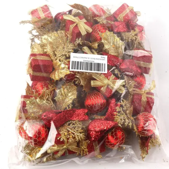 12-Pieces Artificial Gold Flower Leaf Christmas Tree Picks Decoration - 12 Picks with Red Gift Box, Bird, and Christmas Ball Ornament Decor {3}