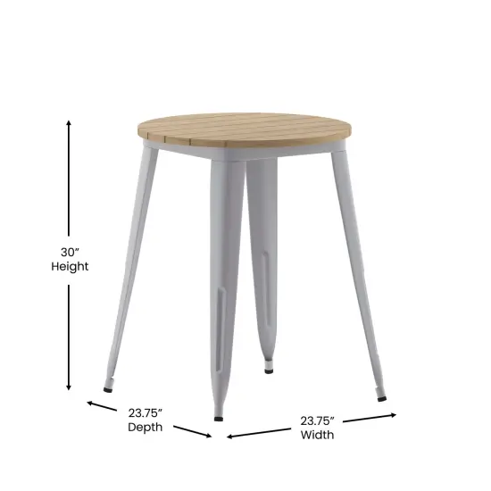 Merrick Lane Dryden Indoor/Outdoor Dining Table, 23.75" Round All Weather Poly Resin Top with Steel Base BrownTop/SilverFrame {5}