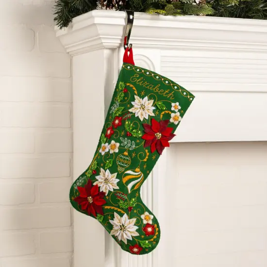 Bucilla Felt Stocking Applique Kit 18" Long-Poinsettia Elegance {3}