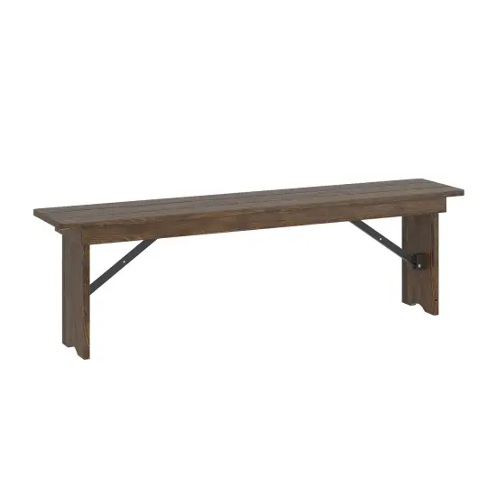 Merrick Lane Tinsley 60" x 12" Solid Pine Folding Farmhouse Style Bench, Rustic Pinewood Folding Dining Bench with Locking Legs Antique Rustic {2}