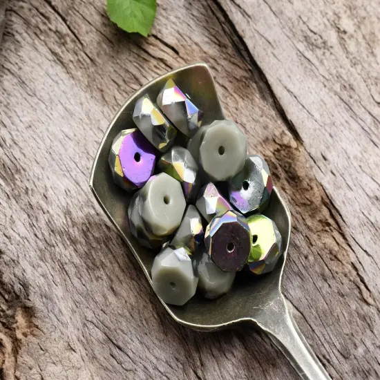 *15* 4x6mm Opaque Gray AB Fire Polished Rondelle Heishi Beads {3}