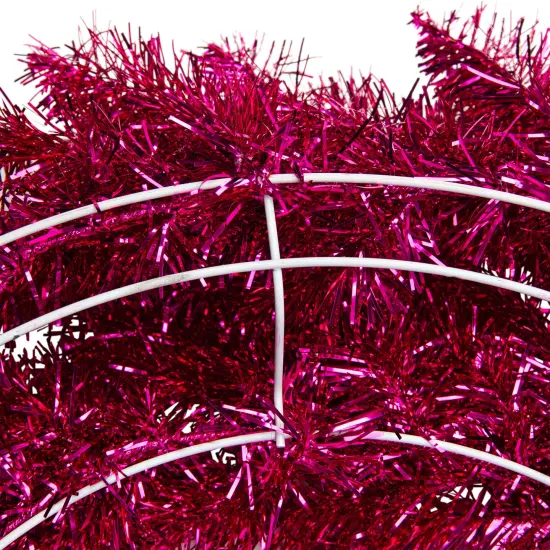 Northlight Metallic Tinsel Artificial Christmas Wreath - 24" - Dark Pink - Unlit {7}