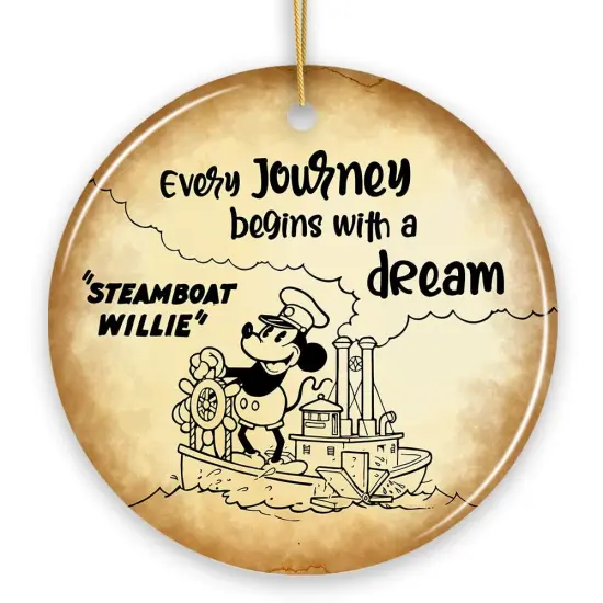Every Journey Begins With a Dream Quote Ornament, Vintage Steamboat Willie Christmas Keepsake {7}