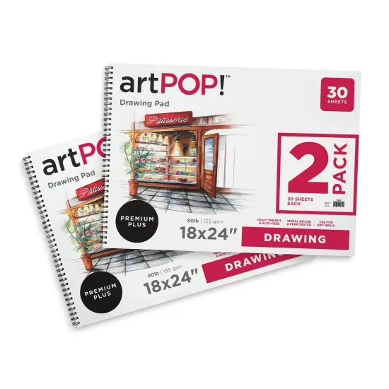 artPOP! Drawing Paper Pads, 2-Pack, 18" x 24", 30 Sheets Each, 80 lb (135gsm), Acid Free Sketchbook for Dry Media, Wirebound Sketchpad for Colored Pencil, Sketching, Graphite, Charcoal, Pastels {2}