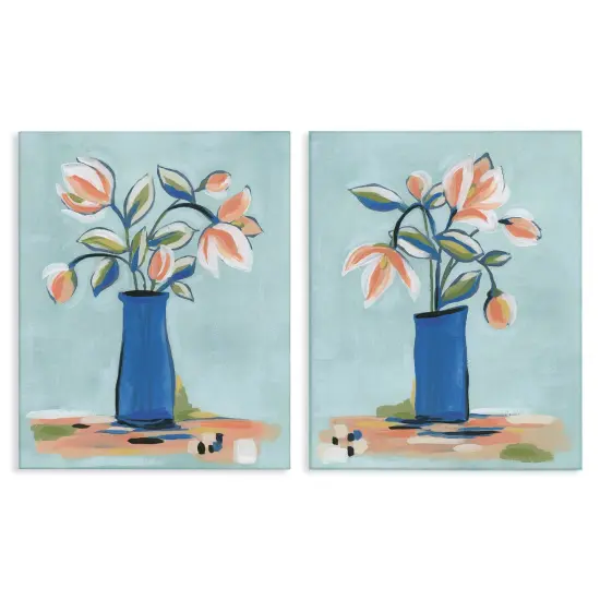 Stupell Industries Blue & Peach Flowers 2pc Canvas Wall Art Set Design by June Erica Vess  {1}