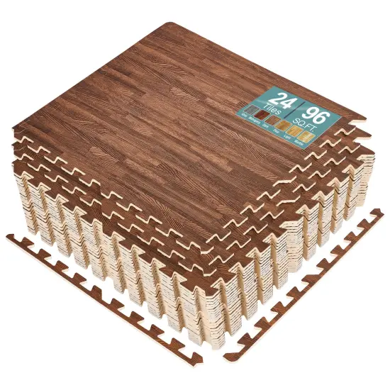 Sorbus 96 Sq. Ft. Wood Grain Floor Tiles, 24 Interlocking EVA Foam Mats, Thick Floor Mats w/ Borders for Home Gym, Playroom, and More Pine {7}