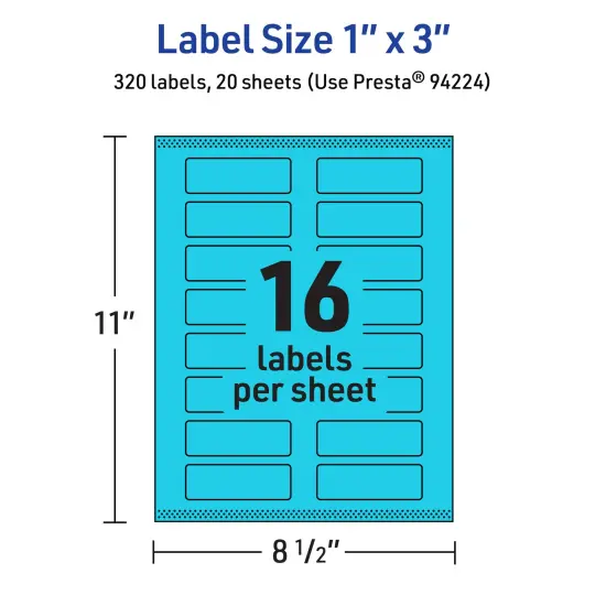 Avery Bright Blue Paper Labels, 1" x 3" Rectangle {5}