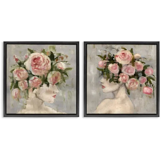 Stupell Industries Surreal Women with Roses 2pc Floater Framed Canvas Wall Art Set Design by Charity Henderson {1}