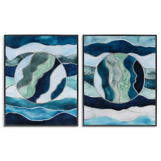 Stupell Industries Nautical Stained Glass Style Abstract 2pc Framed Giclee Wall Art Set Design by Grace Popp  {7}