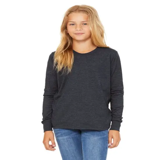 Bella + Canvas&reg; Youth Heather CVC Crewneck Long Sleeve T-Shirt BLACK HEATHER {3}