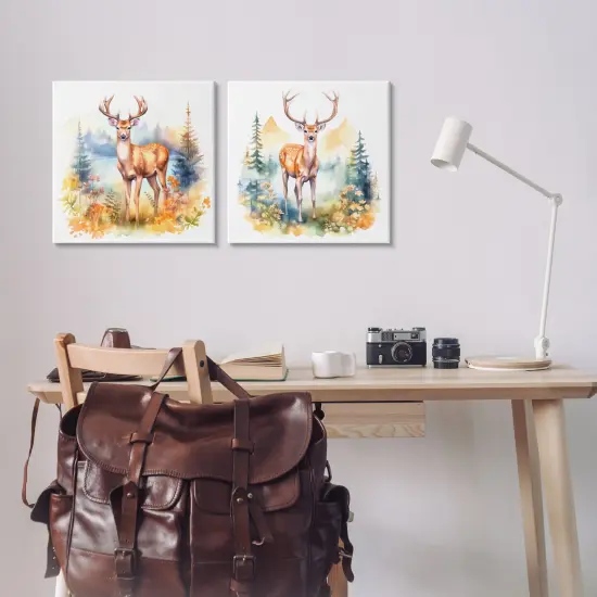 Stupell Industries Wild Deer Mountain Overlook 2pc Canvas Wall Art Set Design by Andrea Haase  {2}