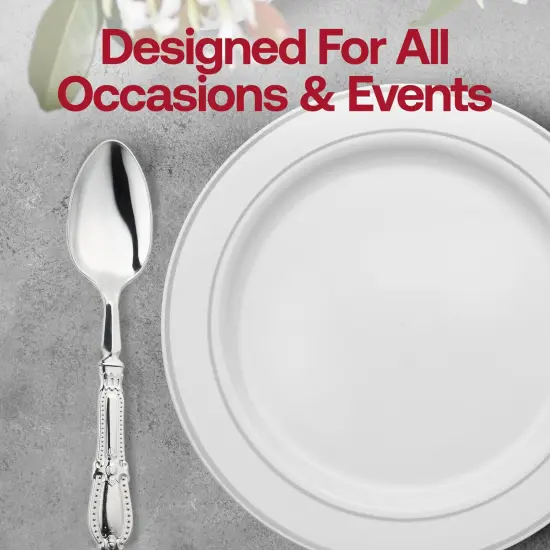 Silver Baroque Disposable Plastic Dinner Spoons (240 Spoons) {6}