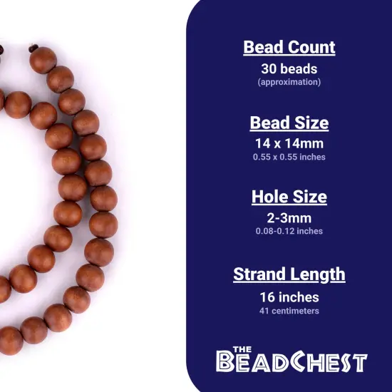 The Bead Chest Natural 14mm Wooden Beads in Brown - Light for Jewelry Making &ndash; Round Loose Wood Spacer Beads I Approximately 30 Beads {4}