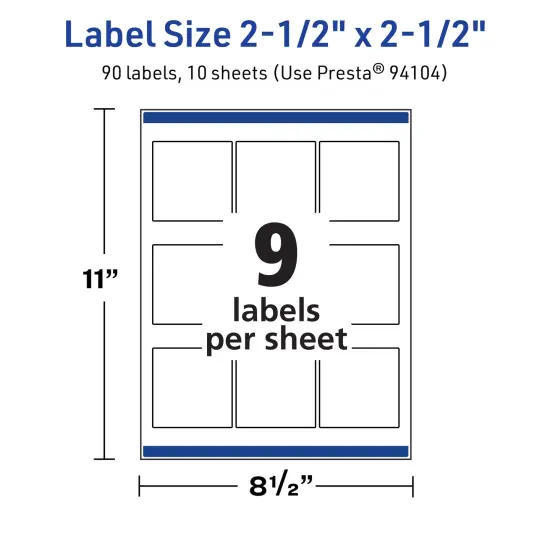 Avery TrueBlock Matte White Paper Labels,2-1/2" x 2-1/2" Square {5}