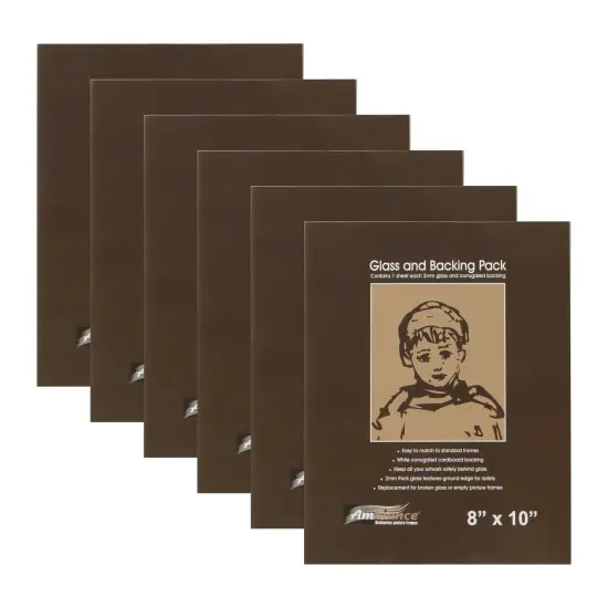 Ambiance Picture Frame Glass and Backing 8x10" - 6 Pack &ndash; 2mm Thick Glass Sheets with White Corrugated Cardboard Backing &ndash; Replacement Glass for Open-Back Frames {1}