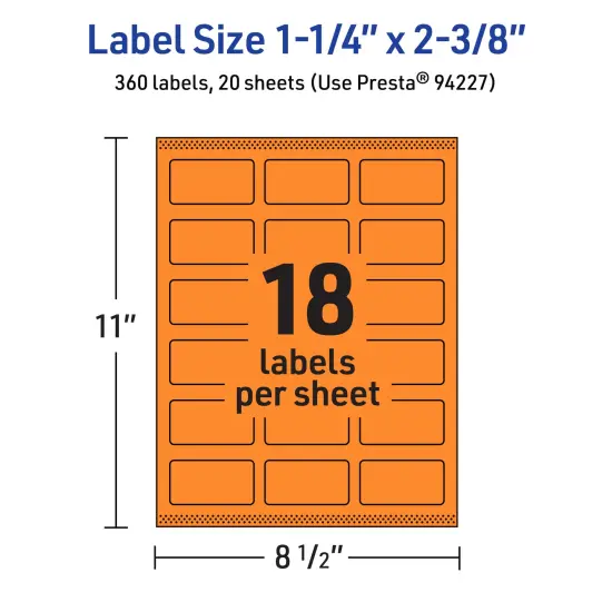 Avery Bright Orange Paper Labels, 1-1/4" x 2-3/8" Rectangle {5}
