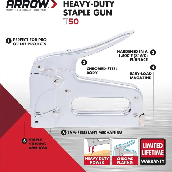 T50 Heavy Duty Staple Gun for Upholstery, Wood, Crafts, DIY and Professional Uses, Manual Stapler Uses 1/4&rdquo;, 5/16&rdquo;, 3/8", 1/2", or 9/16&rdquo; Staples {3}