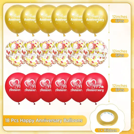 Happy Anniversary Balloons 18Pcs Red Gold Anniversary Party Decorations for Women Men Red Gold 12Inch Metallic Confetti Anniversary Balloons for Indoor Outdoor Party Supplies {5}