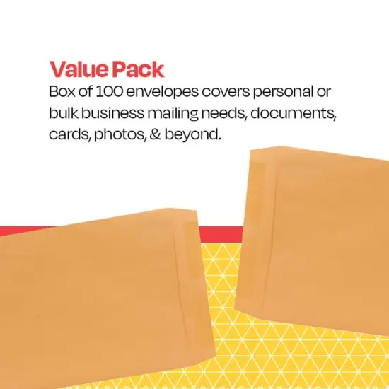 School Smart No Clasp Envelopes with Gummed Flap, 10 x 13 Inches, Kraft Brown, Box of 100 {7}