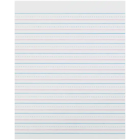 Sulphite Handwriting Paper, Dotted Midline, Grade 2, 1/2" x 1/4" x 1/4" Ruled Short, 8" x 10-1/2", 500 Sheets {1}