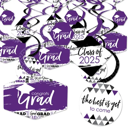 Big Dot of Happiness Purple Graduation Class of 2025 Decorations Hanging Swirls - Set of 40 {1}