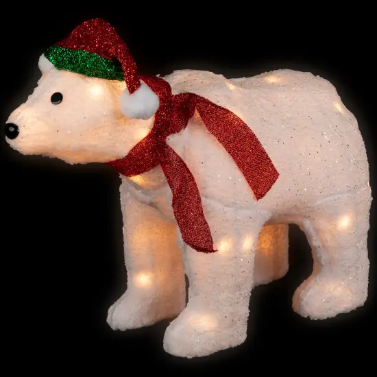 Northlight Lighted Glittered Polar Bear Outdoor Christmas Decoration - 23" - Clear Lights White {4}
