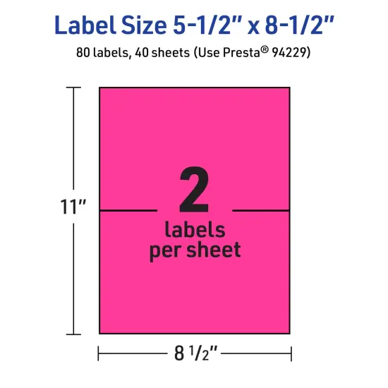 Avery Neon Magenta Paper Labels, 5.5" x 8.5" Rectangle {5}