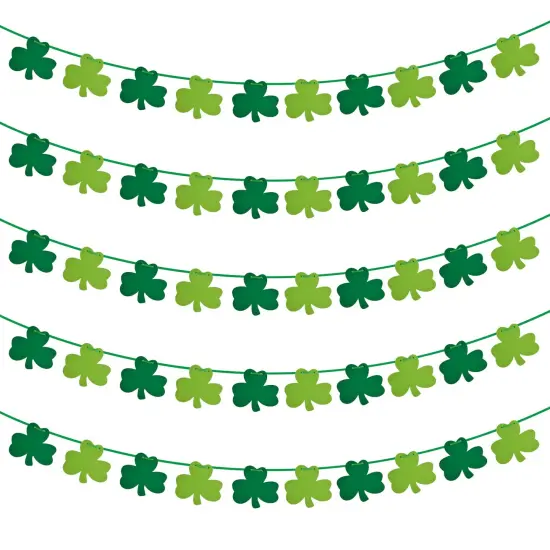St Patricks Day Decorations 5 Pack Shamrock Clover Felt Banner Garland for St Patricks Day Decor Dark Green Light Green for Party Home Store {1}