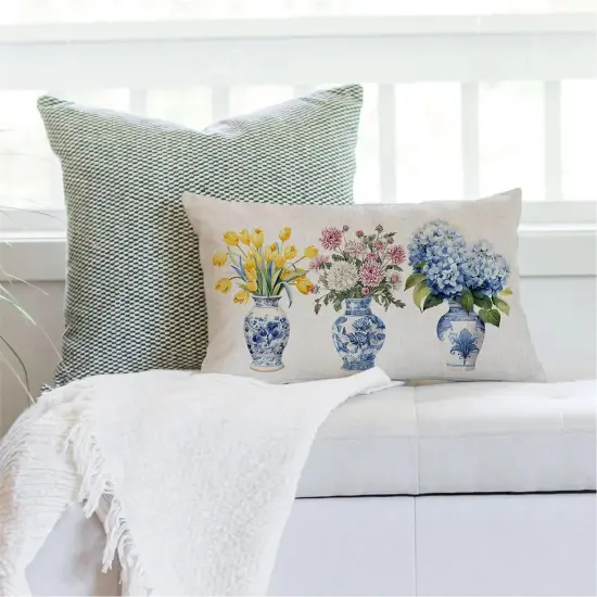 Spring Pillow Covers 12x20 Tulip Hydrangea Flower Decorative Throw Pillows Farmhouse Outdoor Summer Seasonal Floral Cushion Case for Couch Sofa Home Decor {4}