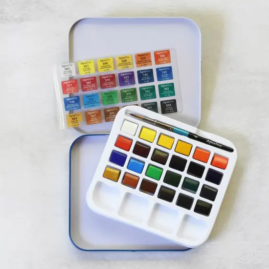 Daler-Rowney Aquafine Watercolor Paint Half Pan Travel Set-24/Pkg {4}