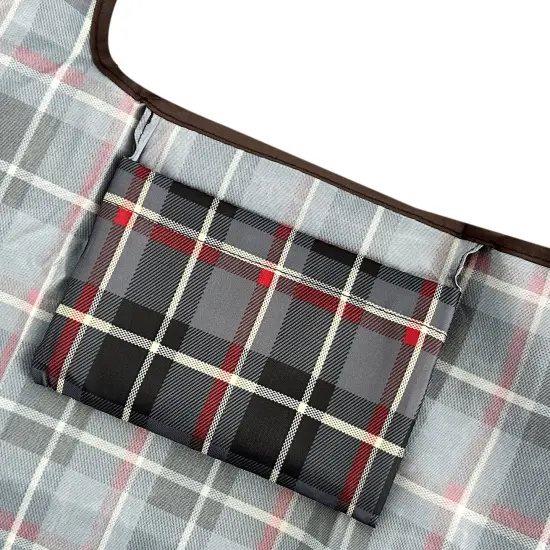 Wrapables Large Foldable Tote Nylon Reusable Grocery Bags, Black Plaid {6}