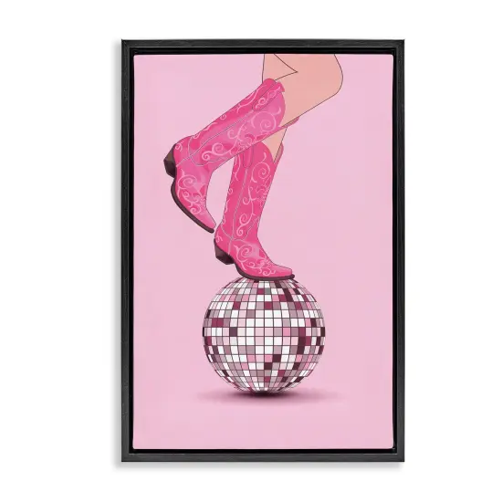 Stupell Industries Pink Cowgirl on Disco Ball Framed Floater Canvas Wall Art Design by Nataly White {1}