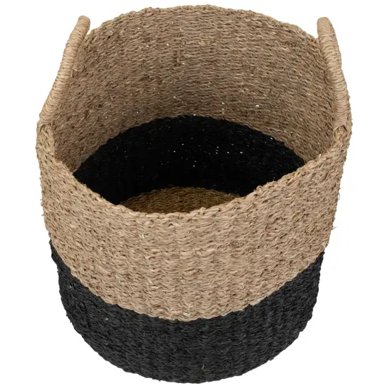 Northlight Round Wicker Table and Floor Baskets - Beige and Black - Set of 3 {6}