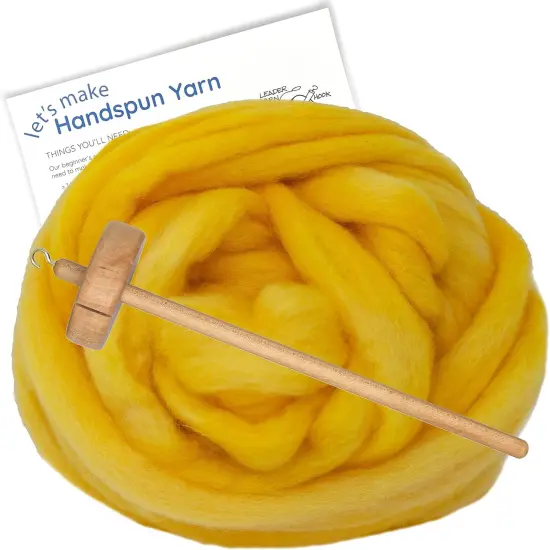 LEARN TO SPIN - Beginner's Spinning Kit with Hand Dyed BFL Roving, Drop Spindle & Printed Instructions w/ Video. Many Colors. Yellow {1}