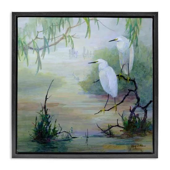 Stupell Industries Egrets & Marshland Edge Floater Framed Canvas Wall Art Design by Floy Zittin {1}