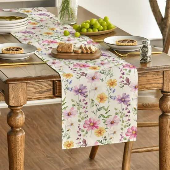 Eucalyptus Flowers Daisy Floral Spring Table Runner, Seasonal Summer Kitchen Dining Table Decoration for Home Party Decor 13x72 Inch {3}