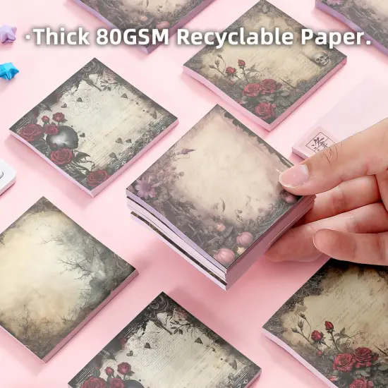 Retro 4 Pack/200 Sheets Sticky Notes Set, Vintage Memo Pads with High-Adhesive, Reusable Tearable Post it Notes for Journal Planners Office School Home, Bulk Stationery Gift {4}