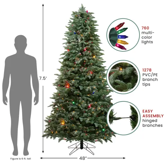 Northlight Real Touch&trade; Artificial Pre-Lit Slim Dunton Spruce Christmas Tree - 7.5' - Multi-Color Lights Green {4}